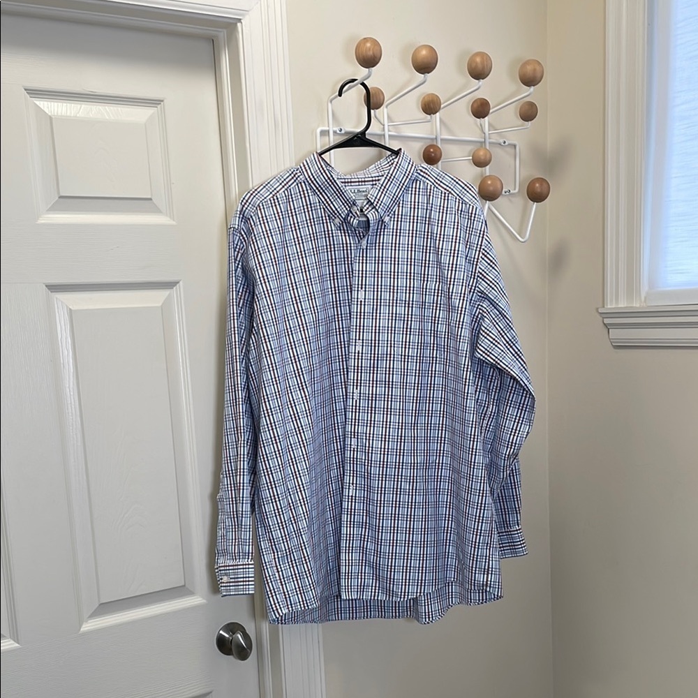 L.L. Bean Classic Long Sleeve Button Down Blue White Plaid XXL